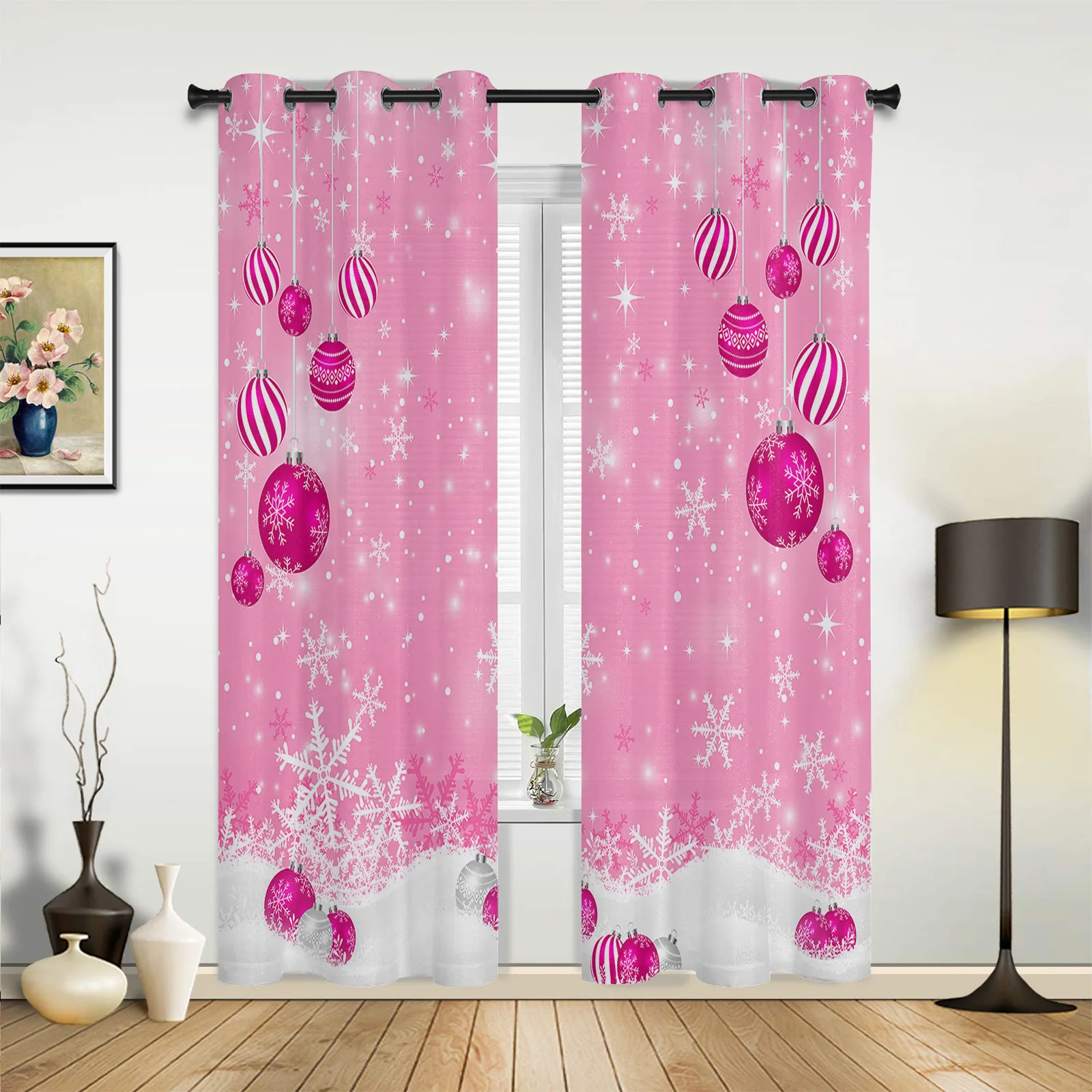 

Зимние Розовые рождественские шарики, снежинки, оконные шторы, Декор для дома, спальни, кухни, аксессуары, рождественские подарки, Рождество