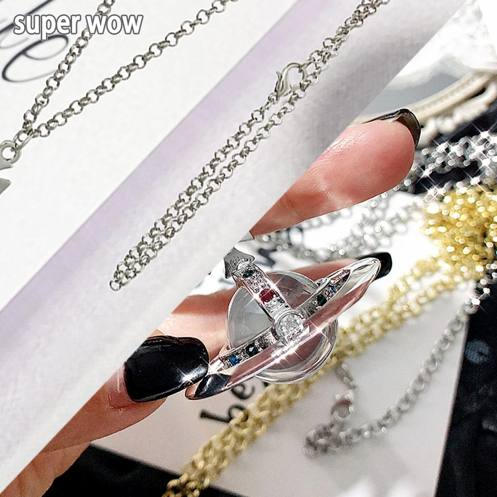 

Anime Nana Necklace Jewelry Long Chain Y2k Accessories Fairy Grunge Choker Crystal Saturn Pendant Necklace Fashion Gift