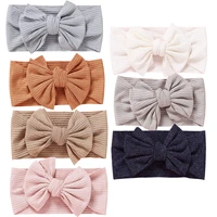 knitted baby headband for girls solid color nylon toddler headwear lovely princess bow elastic newborn hairband hair accessories