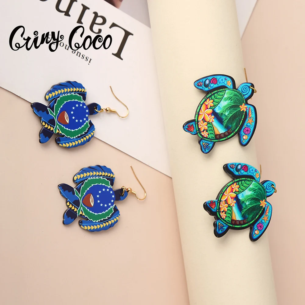 

Cring Coco Woman Guam Samoan Earring Polynesian Hawaiian New Zealand Jewelry Acrylic Earrings Sea Turtle Earrings for Women New