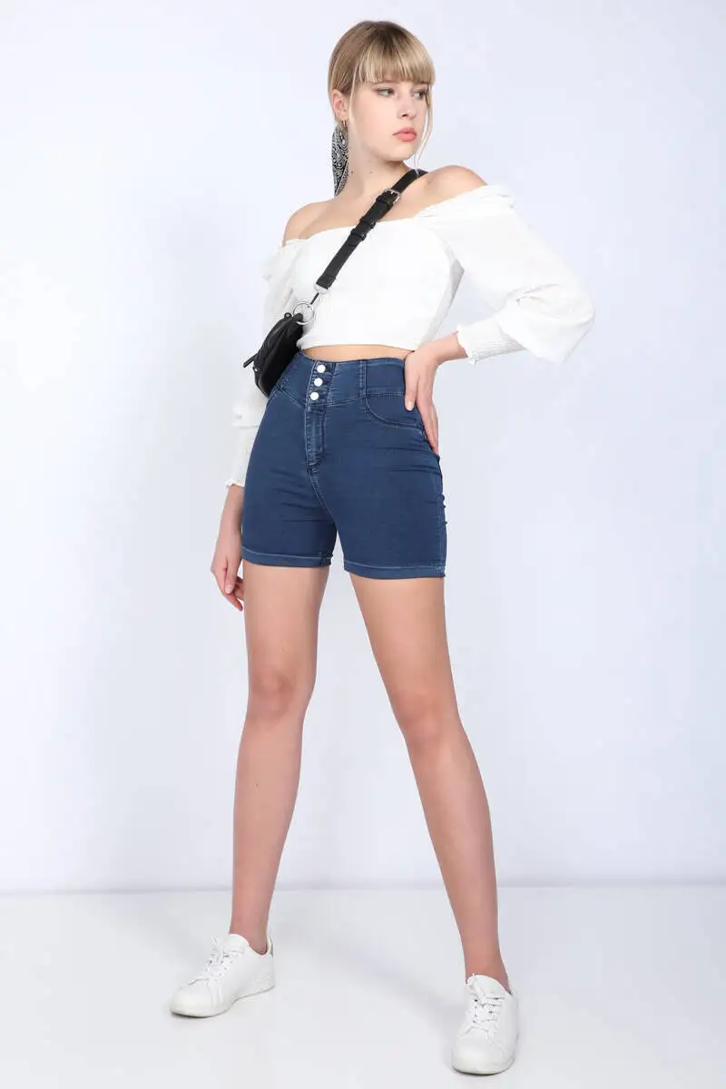 Women's High Waist Super Skinny Shorts Dark Blue