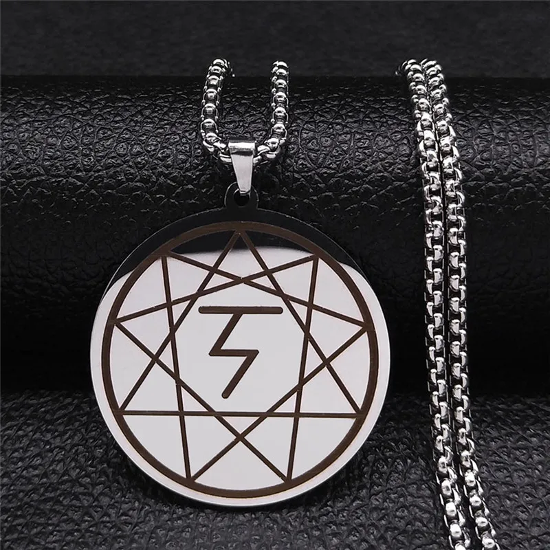 

Divination Nine-Pointed Star Stainless Steel Chain Necklace Women/Men Pendant Necklace Silver Color Jewelry collier XH249S06