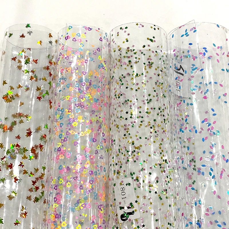 

46*135CM Customized wholesale soft pvc sequin film for bags, shoe materials and pencil cases, waterproof PVC transparent film