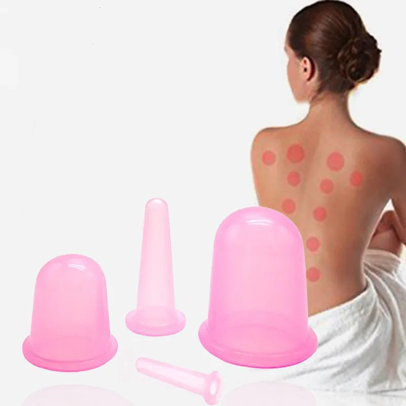 4Pcs Physiotherapy Cupping Sucker Vacuum Cupping Silicone Body Cups Set For Face Neck Back Anti-cellulite Massage Suction Cup