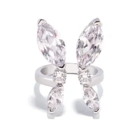 silver color luxury aaa cubic zirconia butterfly opening rings for women exquisite clear crystal cz wedding party jewelry