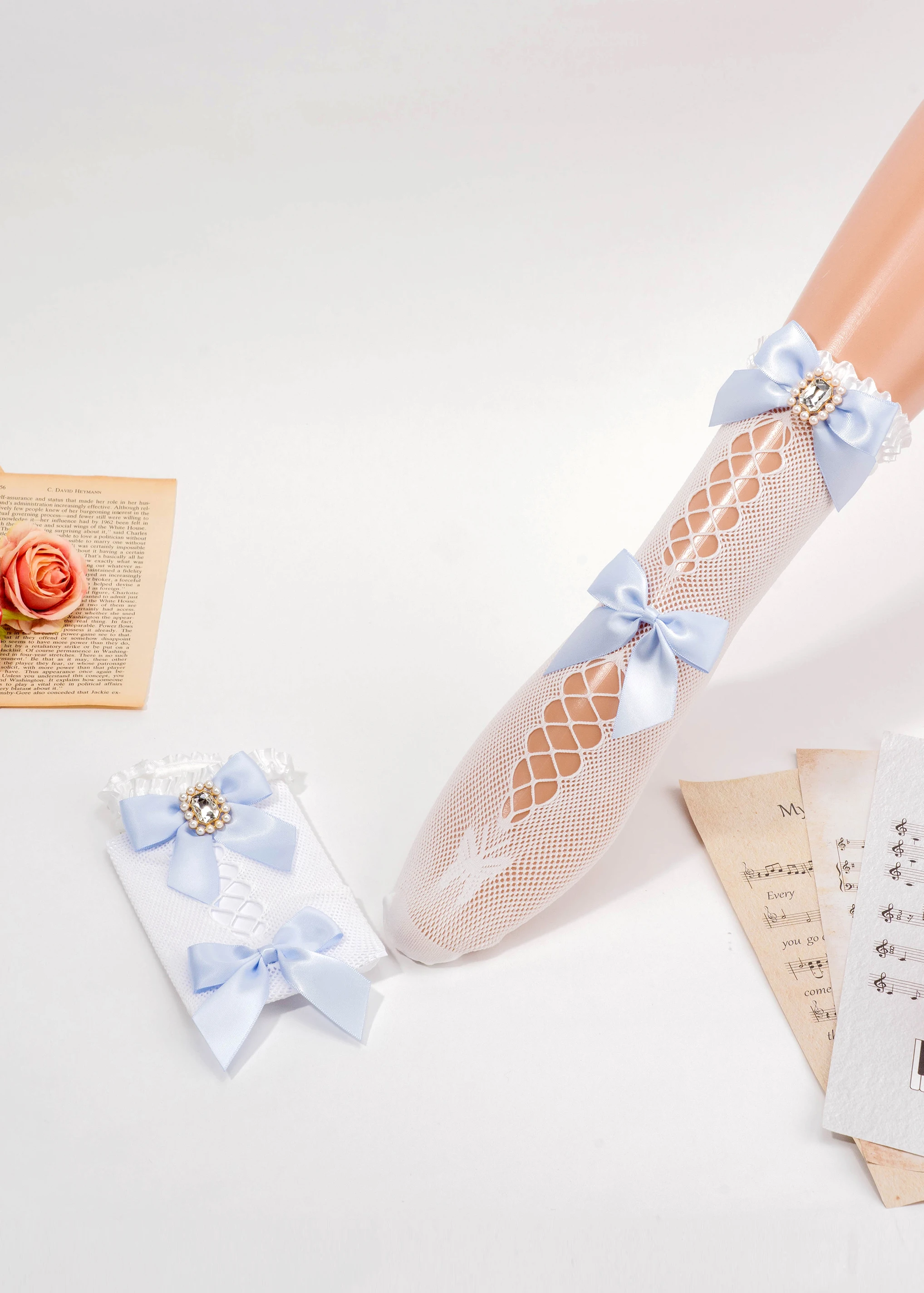 Japanese Style Summer Socks Mine Mass-Produced Lace Square Diamond Bow Sweet Cute Girl Socks Calf Mesh Stockings for Women