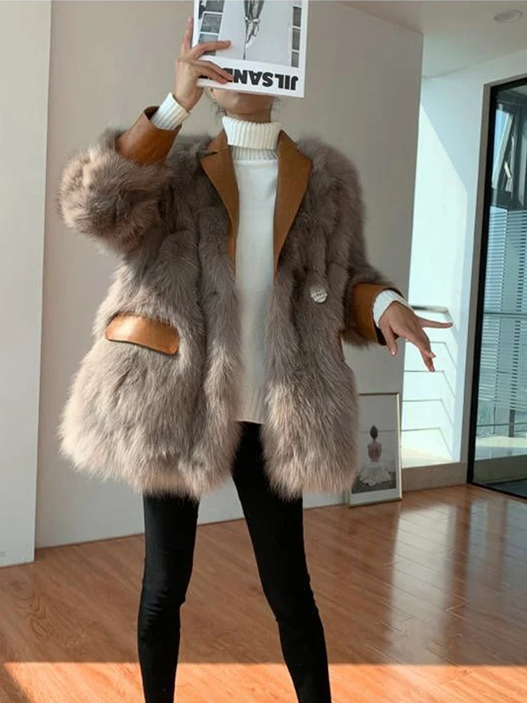 Fashion Faux Fur Coat Woman Autumn and Winter PU Stitching Imitation Fox Fur Jacket Women 2020 Long Sleeve  Coat
