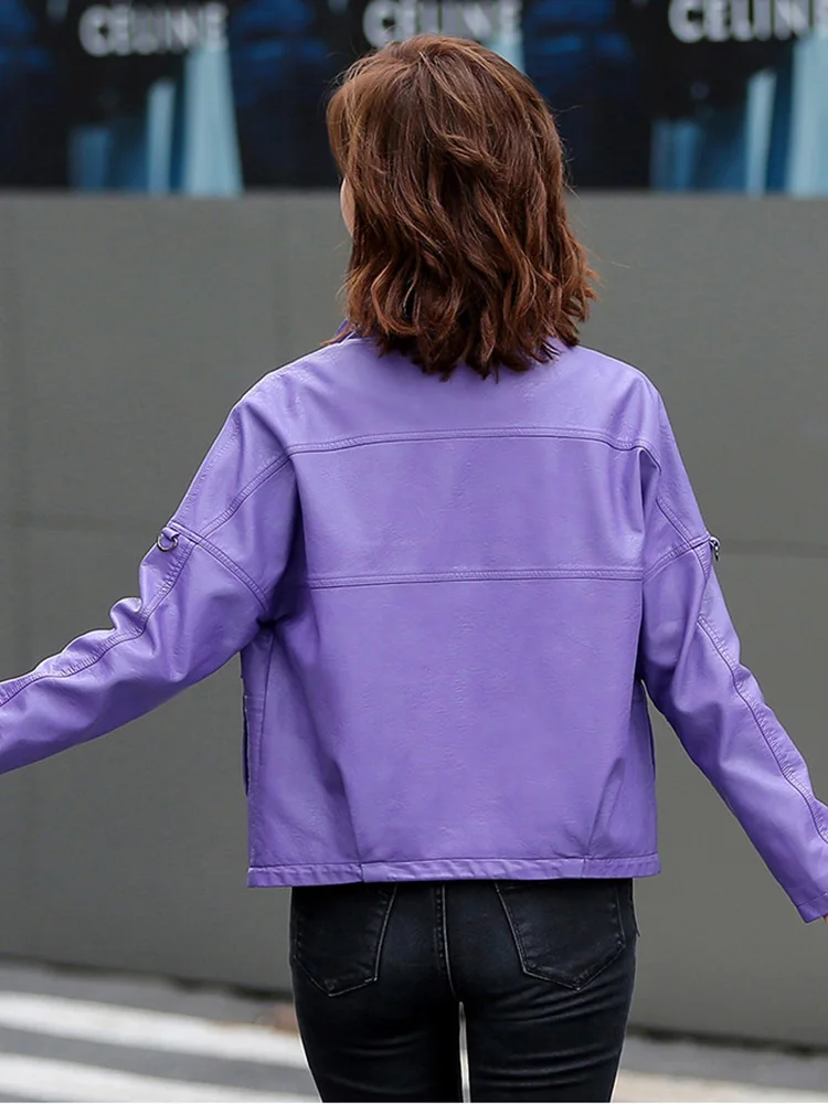 New Women Hidden Hooded Leather Jacket Autumn Winter Cool Trendy BF Style Loose Sheepskin Jacket Casual Short Split Leather Coat