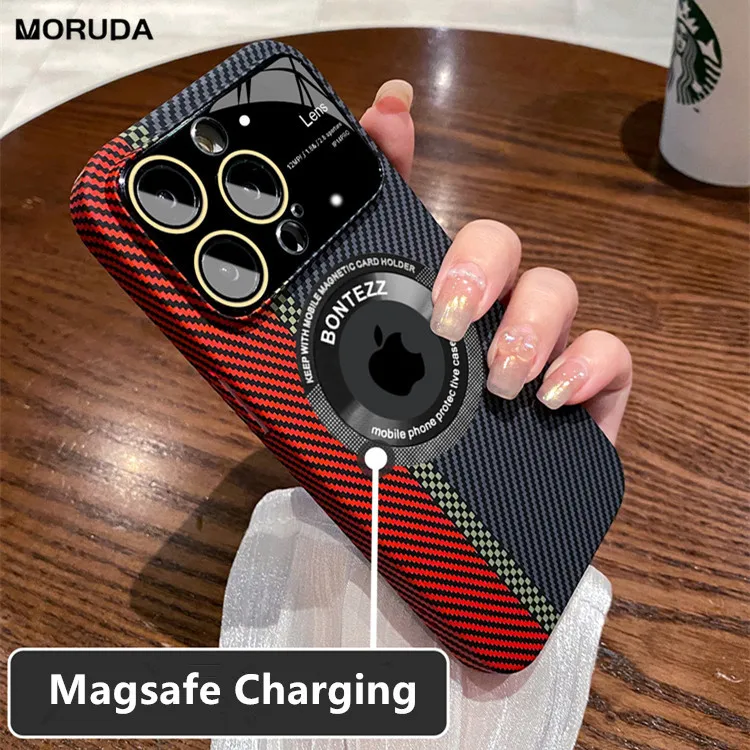 

Ультратонкий чехол Magsafe из углеродного волокна для телефона iPhone 15 Pro Max 14Pro 13 11 12 Pro, ПК, жесткий с отверстием для логотипа, Беспроводная зарядка