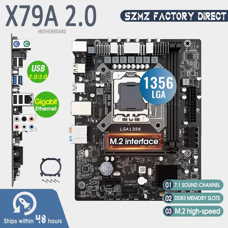 Материнская плата X79 LGA 1356 ЦП поддержка DDR3 REG ECC ОЗУ Intel Xeon E5 v1 & v2 процессор M.2