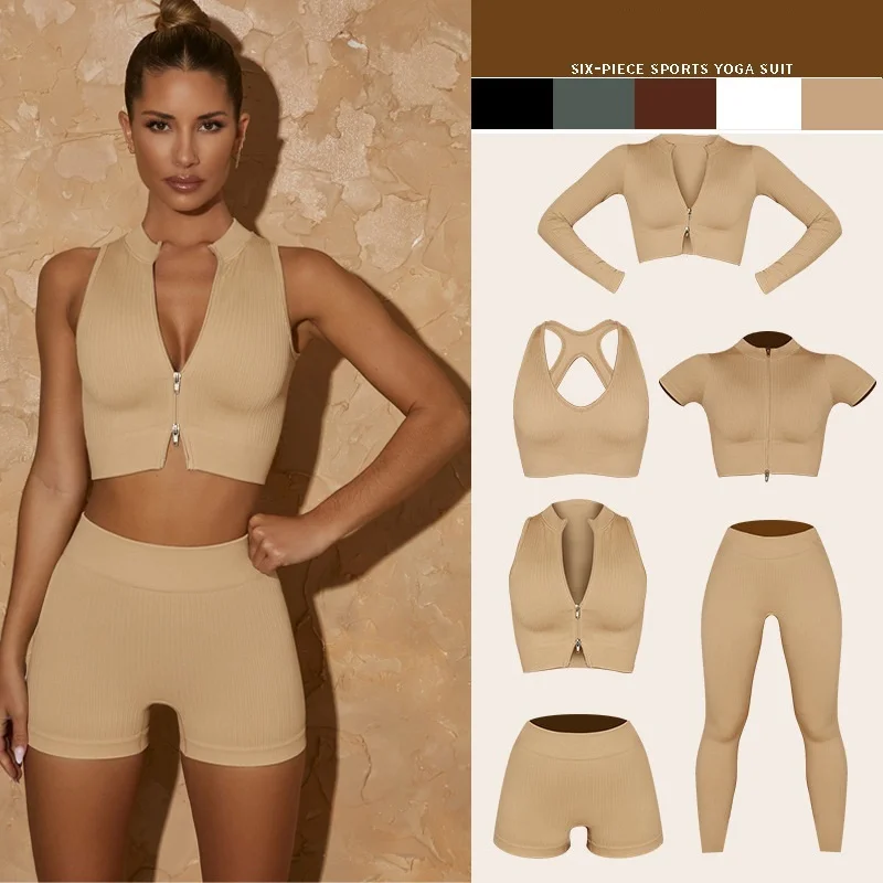 

Бесшовный комплект для йоги, спортивная одежда для женщин, одежда для тренировок, тренажерного зала, спортивный бюстгальтер, короткий топ с ...