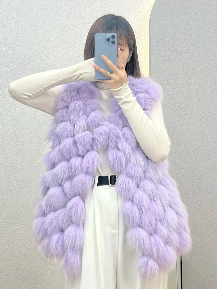 2022 New Fashion Real Fox Fur Vest Women Knitted Sleeveless Fur Gilet Natural Fox Fur Jacket Luxury Coat High Quality Streetwear