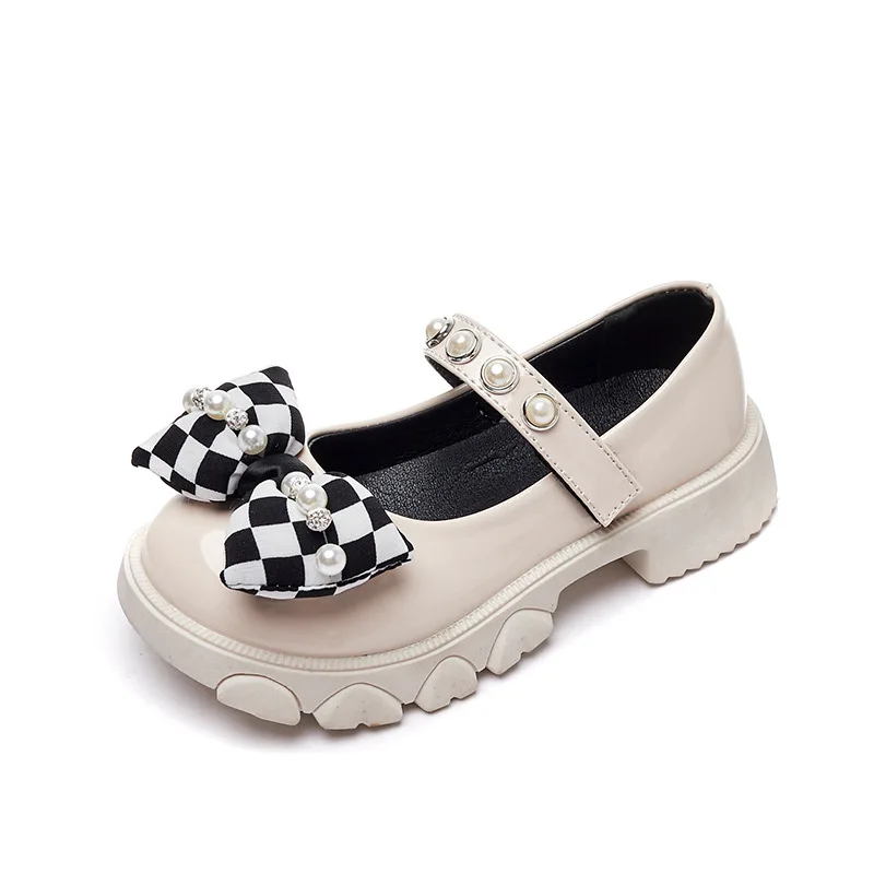 

Girls Princess Shoes 2022 Spring Fashion Kids Bow Temperament Thick Bottom Mary Jane Shoes Children Pearl Shoe for Party Wedding