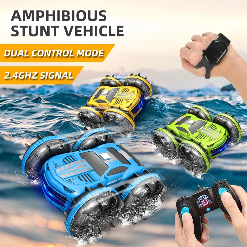 

RC Car 2.4GHz Remote Control Boat Waterproof Controlled Amphibious Stunt Car 4WD Vehicle All Terrain Beach Pool Toys for Boys