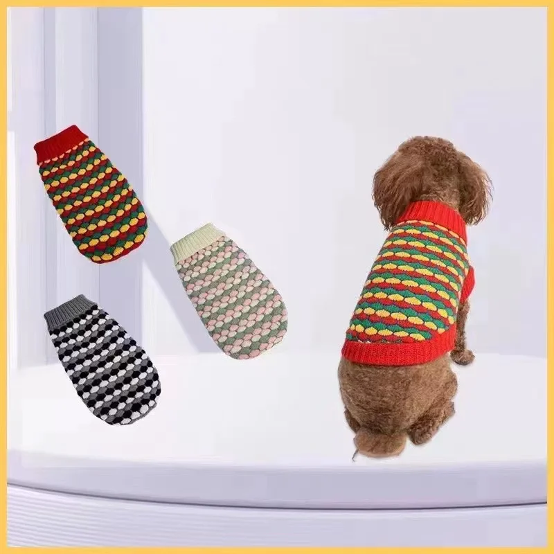 

New Product Autumn and Winter Pet Cat and Dog Mixed Color Patchwork Warm Sweater