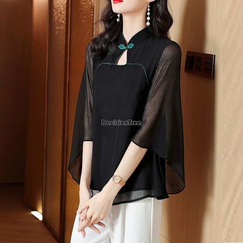 Женская шифоновая блузка в китайском стиле элегантная свободная Элегантная