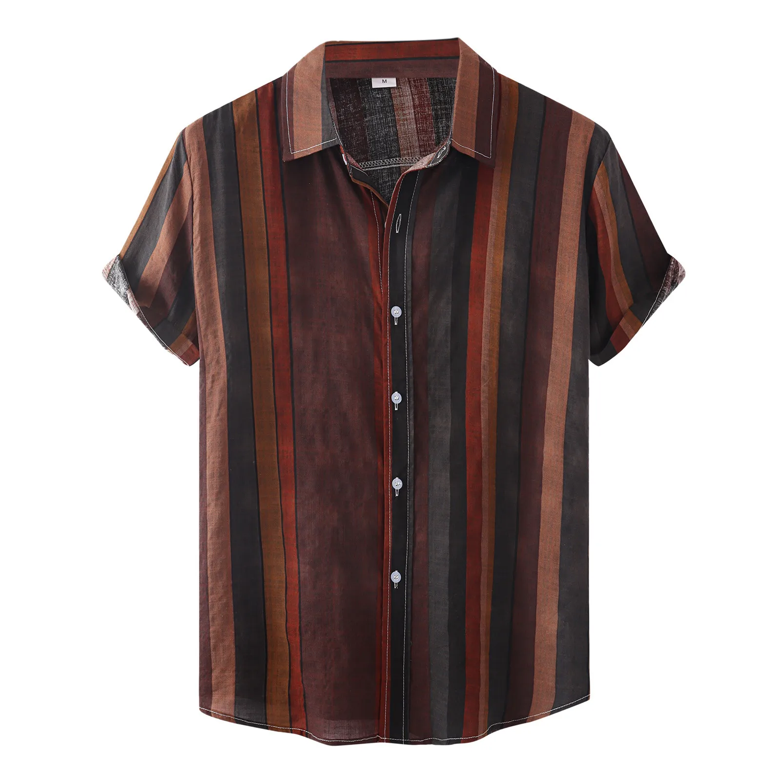 

Shirt Stripe Single Short Collar Print Casual Sleeve Breasted Shirt Men's Turn-Down Men Shirts Soft Pullover