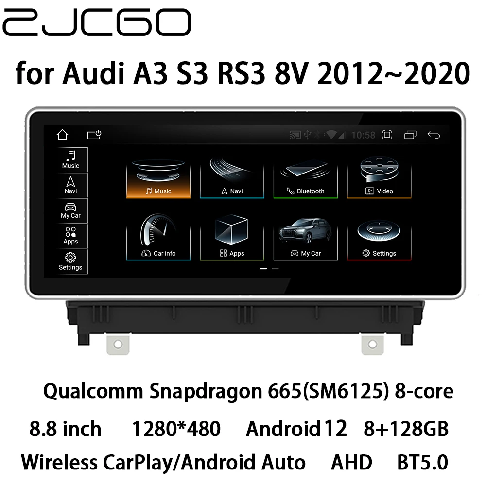 

ZJCGO Car Multimedia Player Stereo GPS Radio Navigation 8.8 Inch Android 12 Screen MMI MIB 2G 3G for Audi A3 S3 RS3 8V 2012~2020