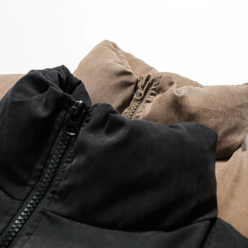 Men's Parkas Coat Polyester 2022 Winter New Couple Stand-up Collar Japanese Retro Letter Print Drawstring Parkas Jacket Women