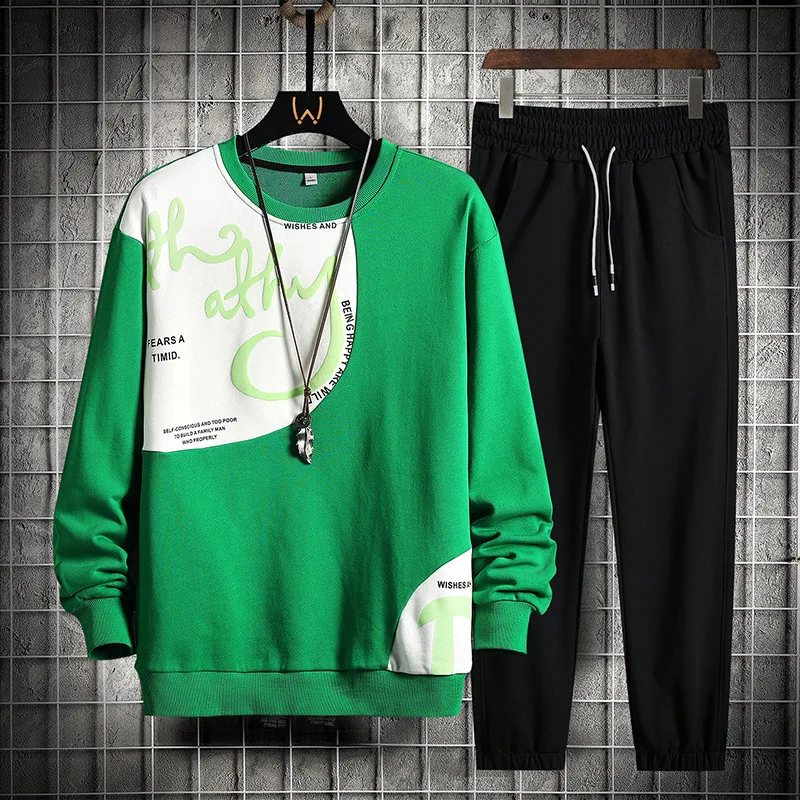 Casual Tracksuit Men Hip Hop 2 Piece Sets 2023 Spring Patchwork Print Sweatshirts Sets Mens Fashion Streetwear Trend Sportswear