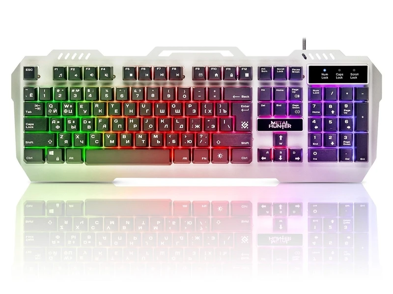 

Игровая клавиатура проводная Defender металлическая, подсветка, серебристый