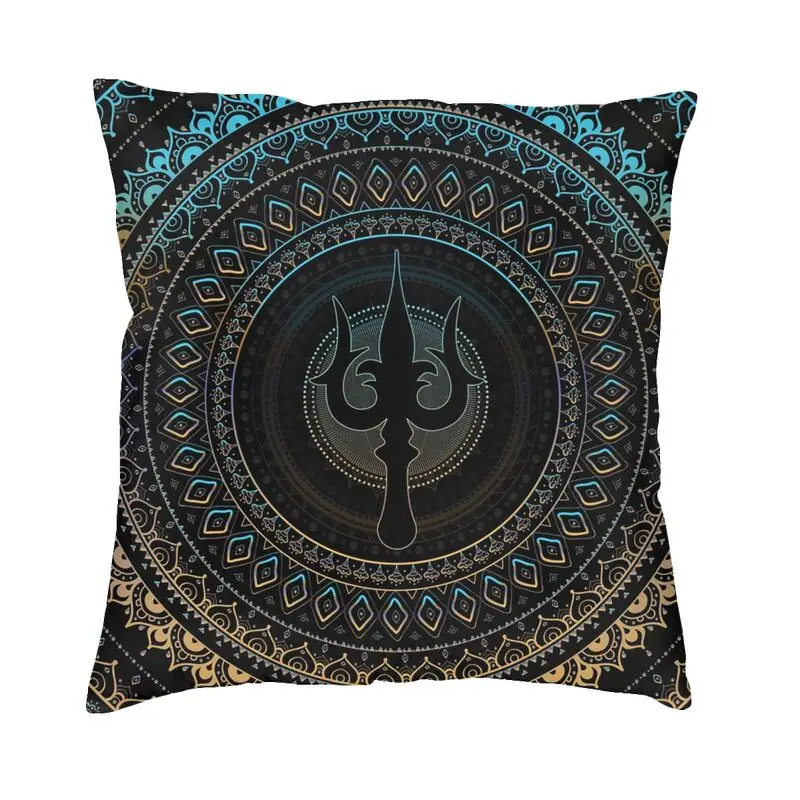 Nordic Style Trident Of Shiva India Mandala Trisula Cushion Covers 45x45cm Velvet Pillow Case for Sofa Car Square Pillowcase