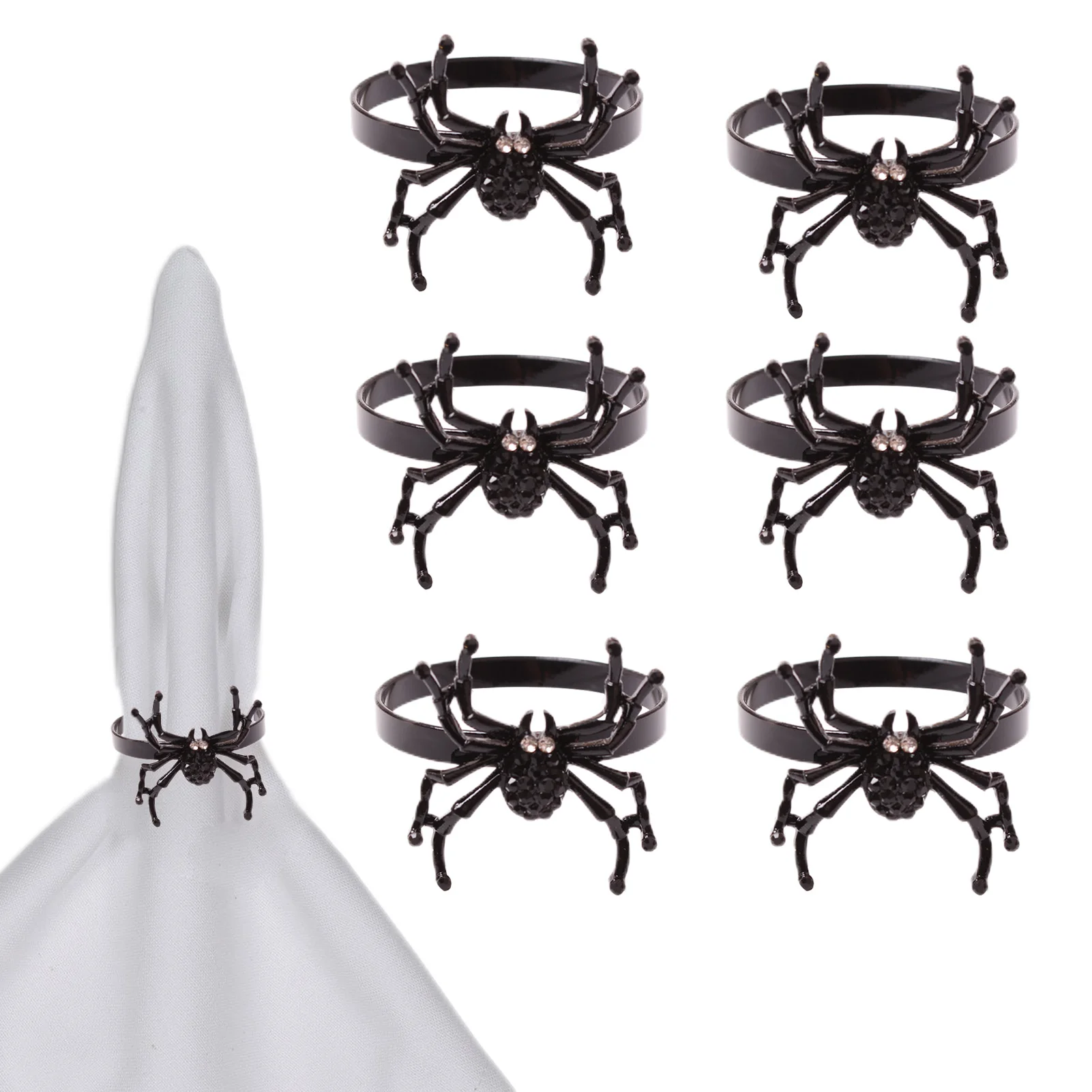 

6 Pieces Spider Napkin Ring Set Novelty Tabletop Ornament Spider Napkin Buckle for Autumn Party Dinner Table Decor