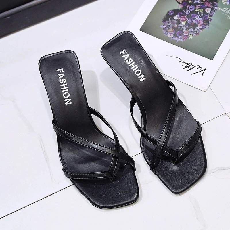 

Gladiator Women Sandals High Heels Shoes Fashion Slip-On Cross Strap Flip Flops Thin High Heel Pumps Square Toe Shoes Big 34-42