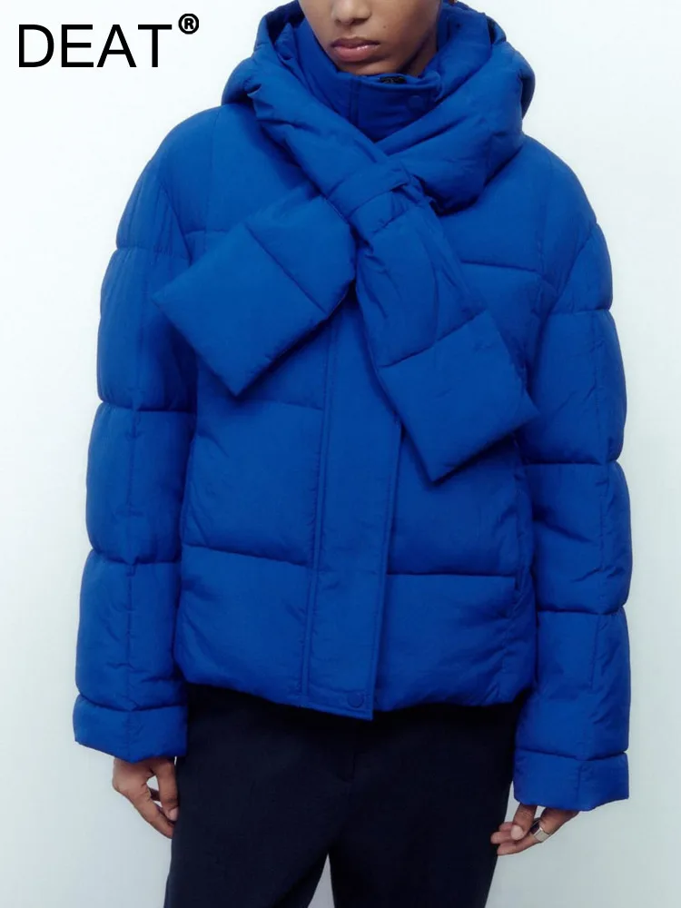 

Женское хлопковое пальто с капюшоном DEAT, однотонная теплая парка со съемной молнией и воротником-стойкой, зимний сезон 2023