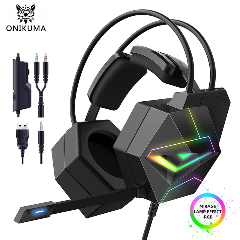ONIKUMA X20 Dynamic RGB Gaming Headset With Mic Over-Ear Headphones 7.1 Surround Sound Wired Earphone For PC PS4 Laptop Tablet