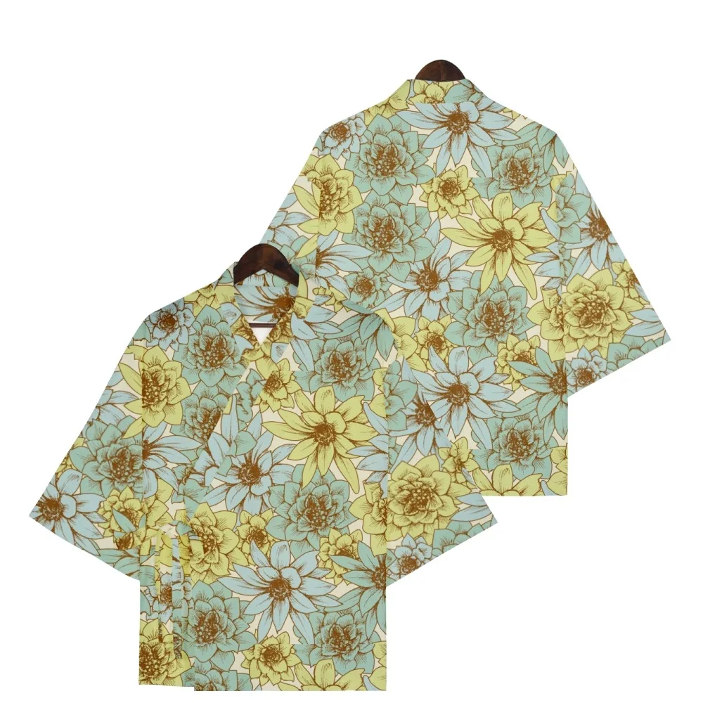 

Flower Style Unisex Kimono Loose Short Sleeve Beach Top Kimono Fashion Japanese Clothing