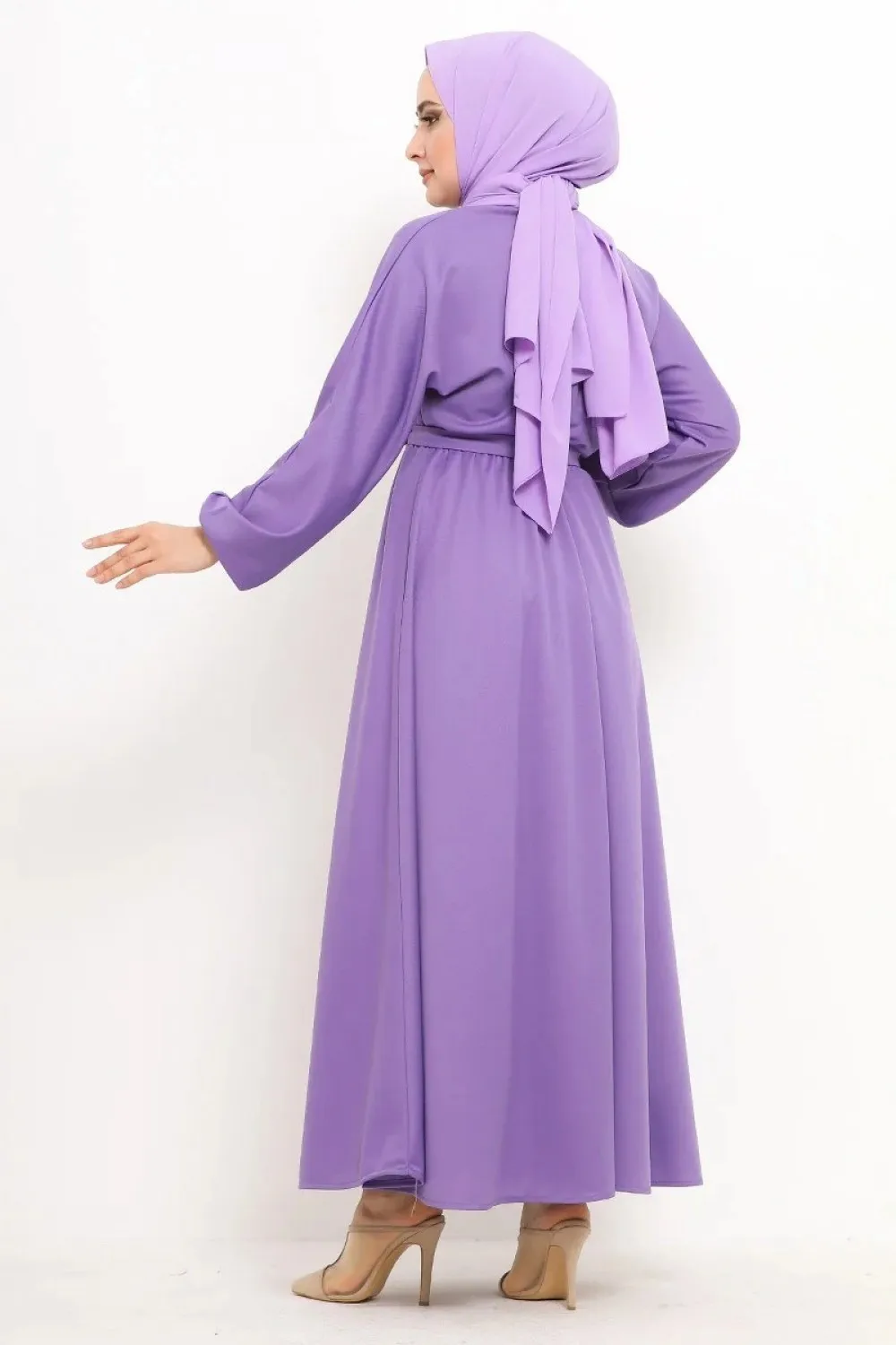 

Muslim Women Long 7 Different Color Hijab Dress Large Size Waist Fitted Belted Casual Stylish Evening Dress Tunic Abaya Turkey Dubai