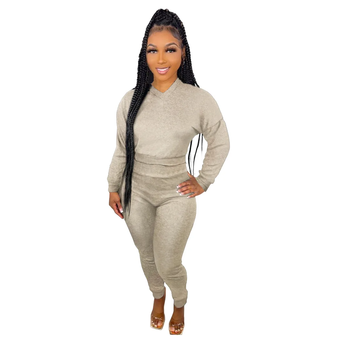 

Женские комплекты из двух предметов, облегающий однотонный качественный кашемировый спортивный костюм с капюшоном