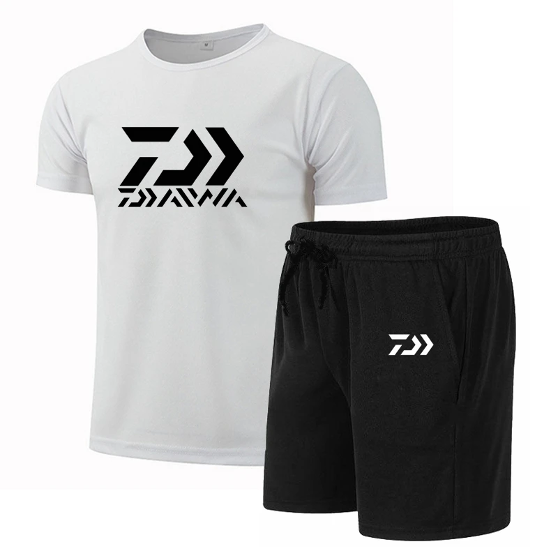 

New Summer Short Sleeves Tracksuit Men Set T Shirt +Shorts Two Piece Set Daiwa Fitness Running Basketball Sportswear