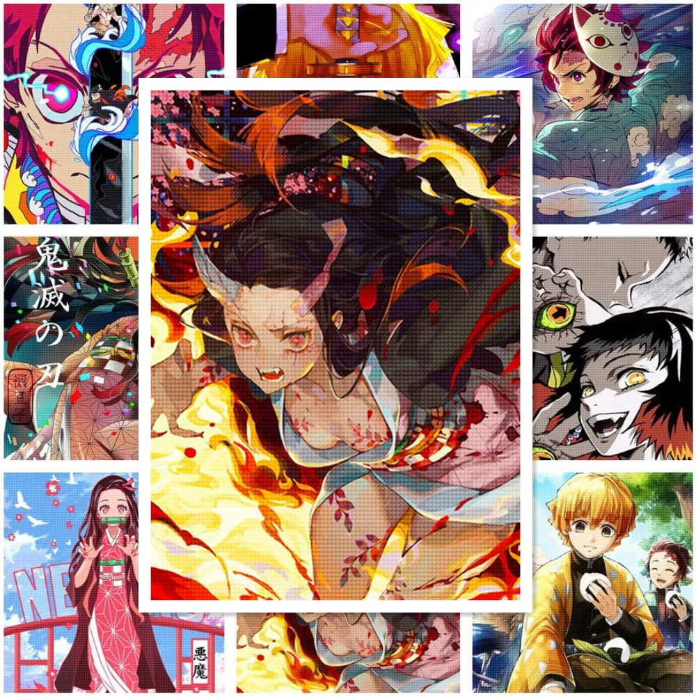 

Demon Slayer Diamond Painting Kamado Tanjiro Anime Diamond Embroidery Rhinestones Cross Stitch Kit Home Decor