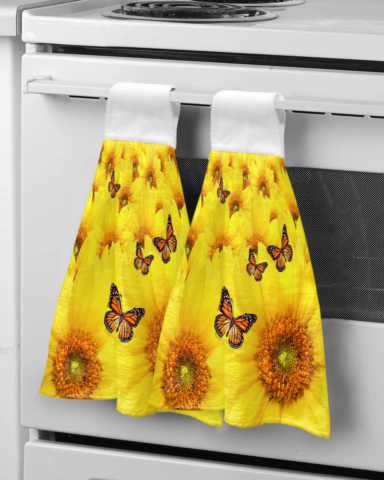 

Yellow Sunflower Butterfly Flowers Plant Microfiber Hand Towels Absorbent Towels Handkerchief Kitchen Tableware Cleaning Towel