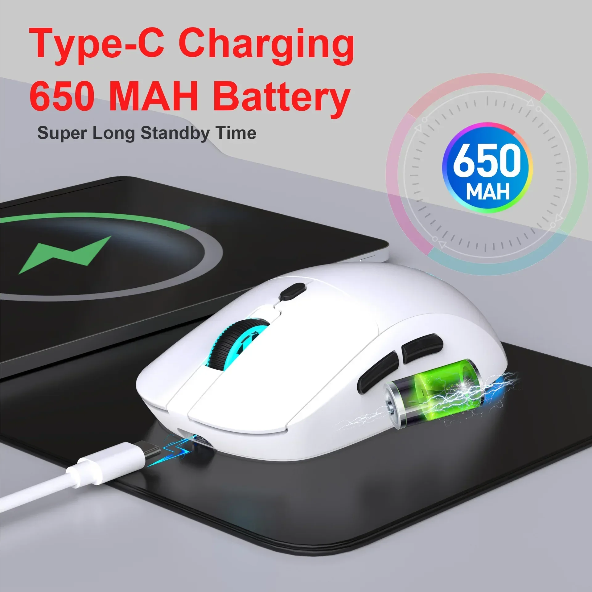 PAW3212 Оптическая перезаряжаемая мышь емкостью 650 мАч 4-уровневая скорость движения