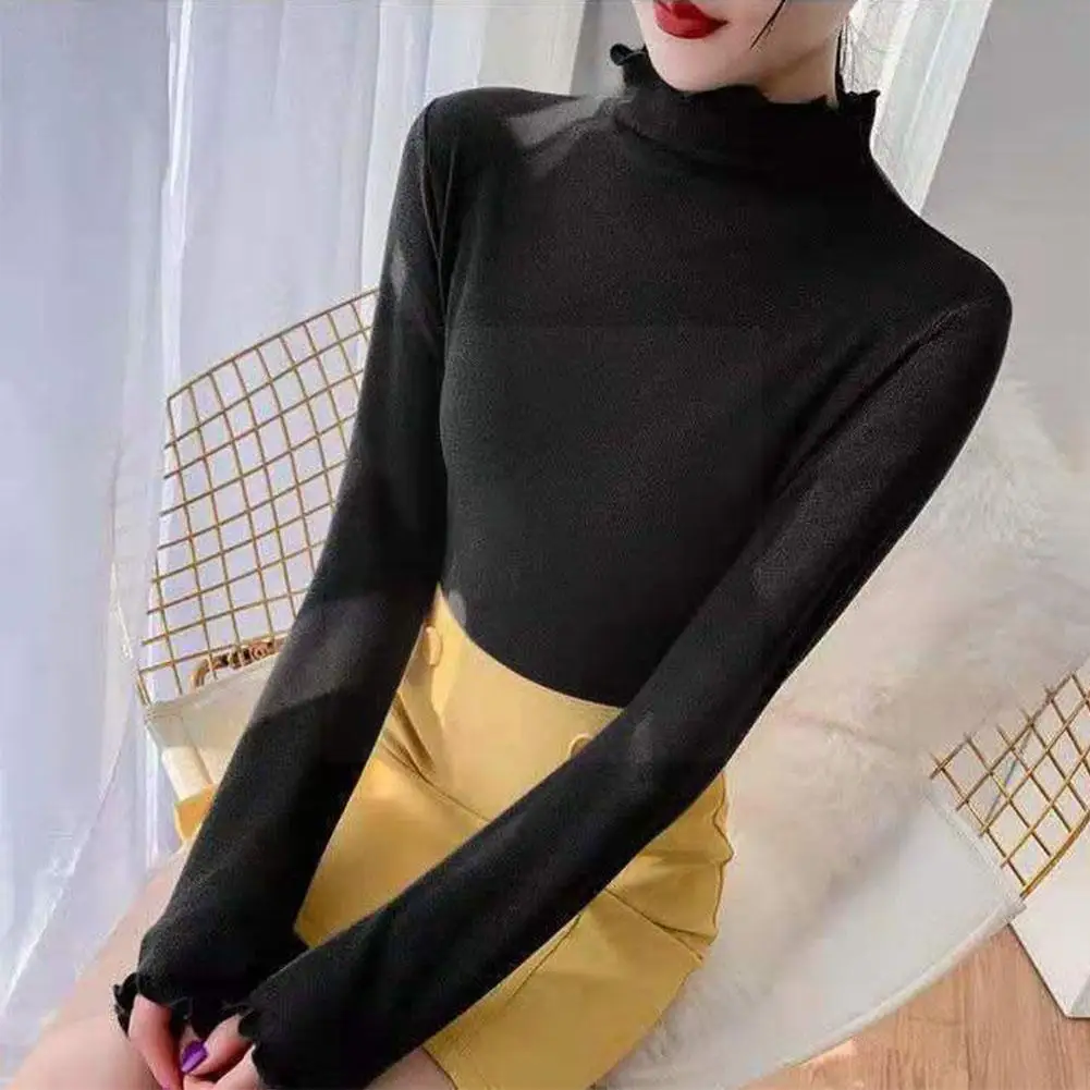 

Women Bottoming Shirt Winter 2021 Sweaters Fashion Turtleneck Full Sweaters Ladies Knitted Causal Short Type Sleeves Slim R8k6