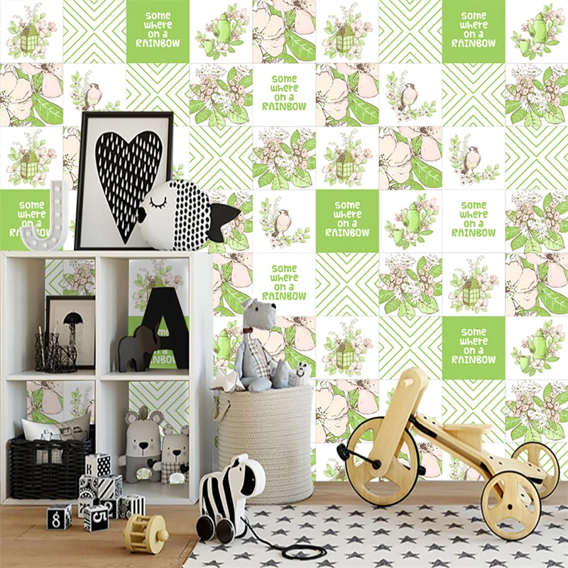

10pcs Nordic Modern Style Tiles Wall Stickers for Kids Rooms Bathroom Kitchen Table Home Decor Wallpaper Waist Line Art Mural