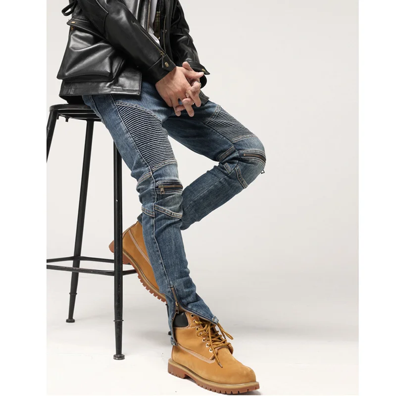 Streetwear Men 2022 Fashion New Pattern Splicing Knee Zipper Jeans Self-cultivation Temperament Blue Pencil Pants Autumn Female