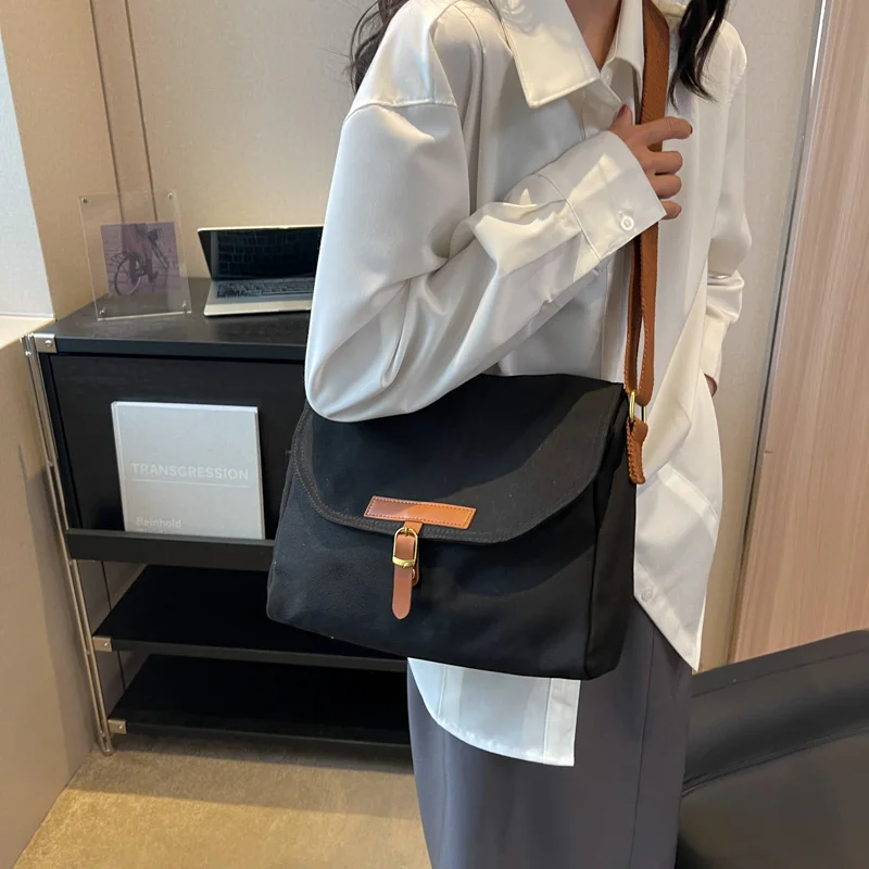Vintage Canvas Women's Bag 2023 New Shoulder Cross Bag Eco Bag Korean Shopper Messenger Bag Y2K Handbags Black Female Satchel