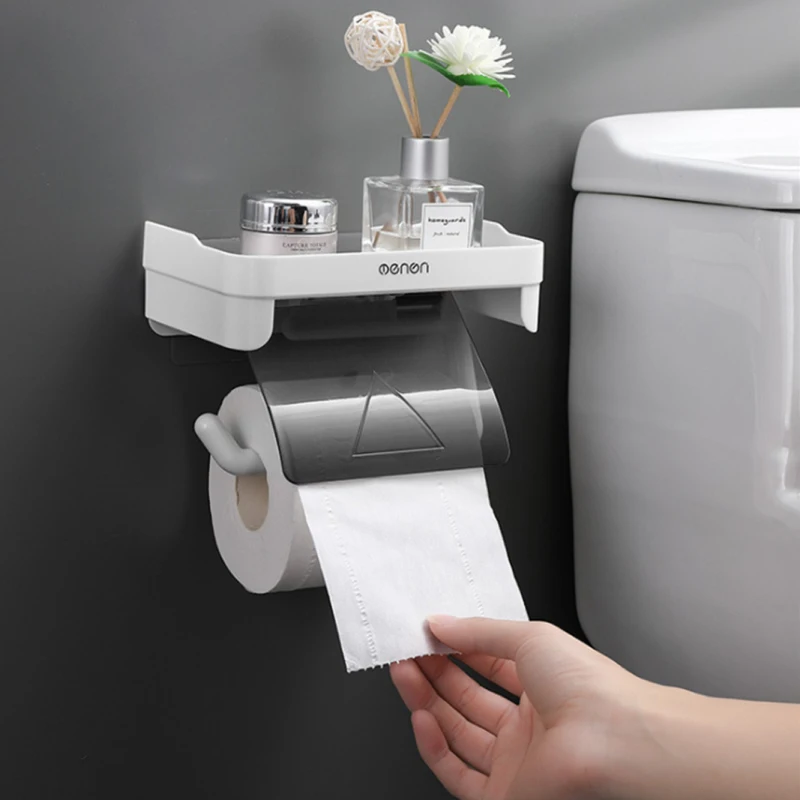 

Wall Mount Toilet Paper Holder Top Sundries Storage Plastic Roll Paper Storage Rack Waterproof Bathroom Tissue Organizer Shelves