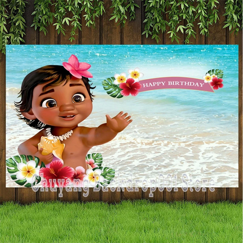 

Moana Photography Backdrop Newborn Baby Shower Princess Girls 1st Birthday Party Custom Photo Background Decor Banner Prop