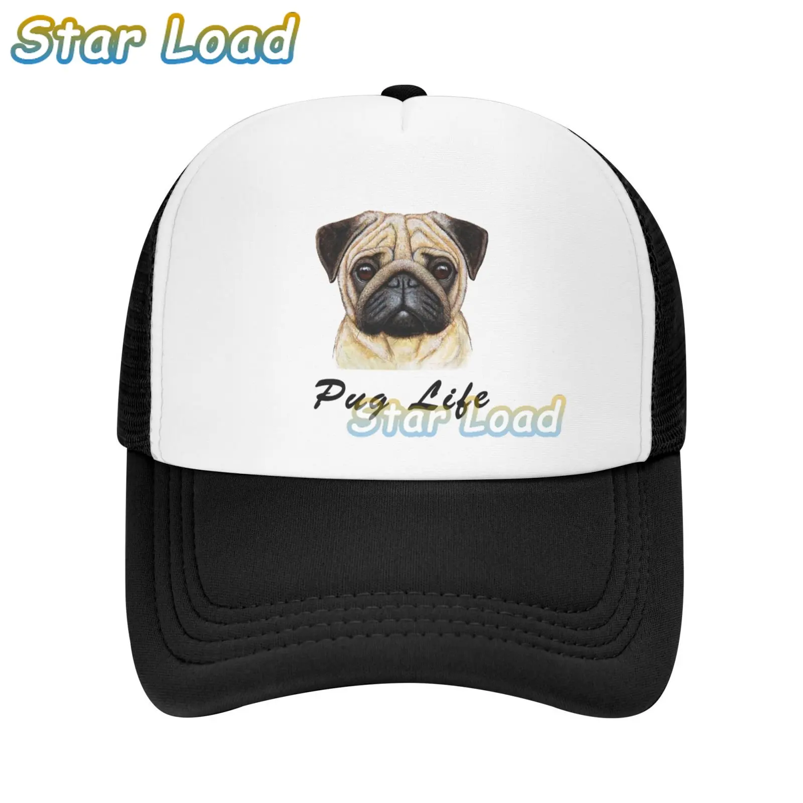 

New Cap Hat Summer Cute Pug Dog Animal Print Women Baseball Cap for Women Ulzzang Harajuku Grid Cap
