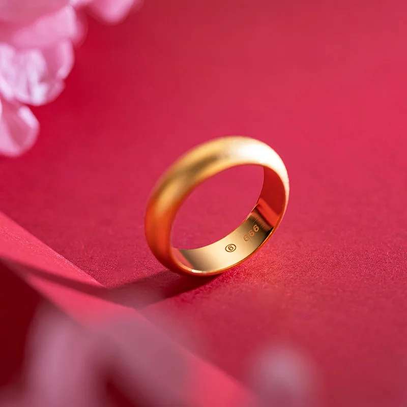 Кольцо из настоящего золота 9999 желтого 24 карата для мужчин и женщин пар