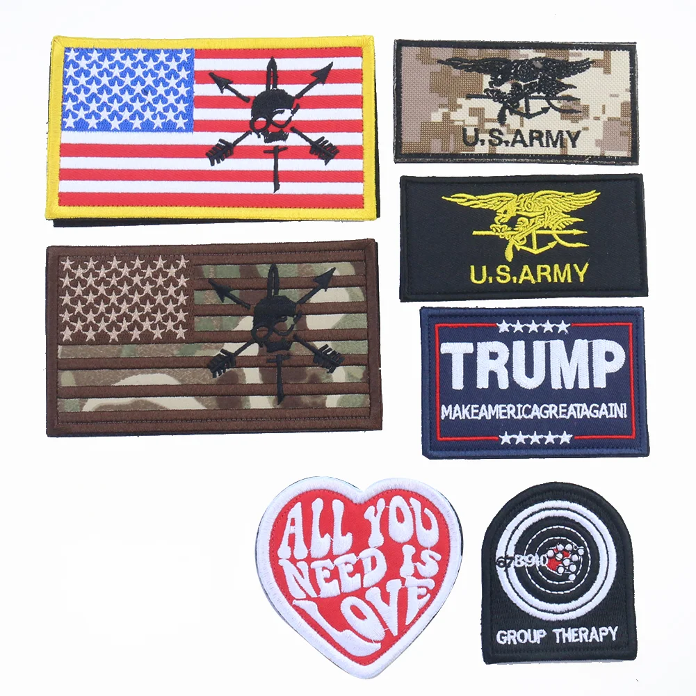 

American Flag Embroidery Patch Military Navy Seal Team Sticker Decal Trump U.S Army Decorative Patches Applique Hook And Loop
