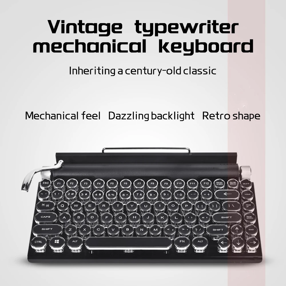 

Bluetooth Retro Typewriter Mechanical Keyboard RGB Backlight 83 key Waterproof Wear-resistant Connect Computers Tablets Phones