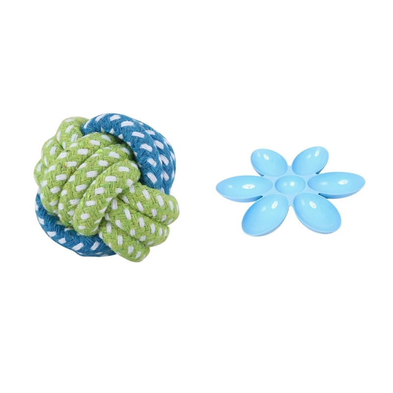 

Dog Toy Dog Chews Cotton Rope Knot Ball With 6 In 1 Pet Bowls Food Feeder