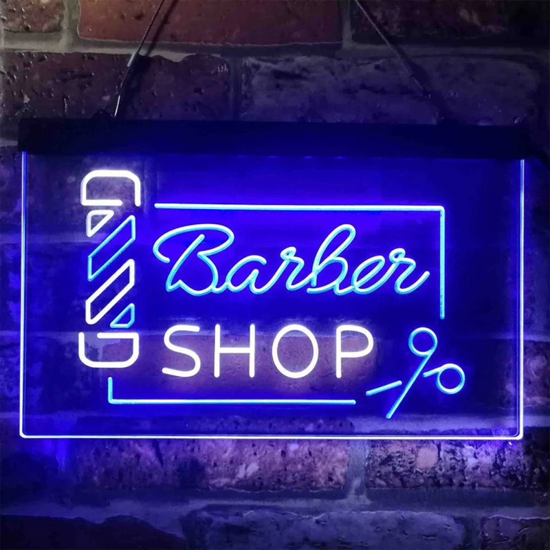 

Barber Shop Pole Scissor Hair Cut Dual Color LED Neon Sign Custom Hair Salon Opening Display Neon Light Hairdresser's Sign Decor