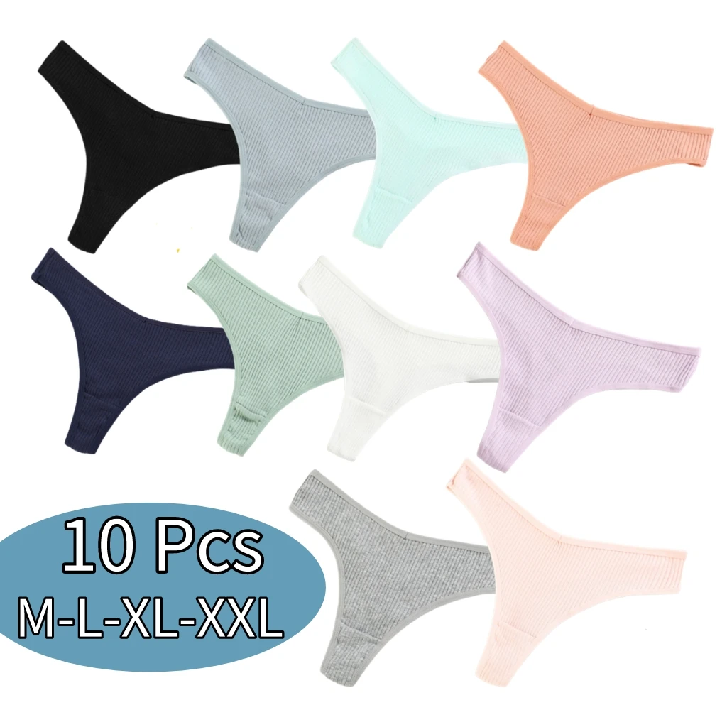 

Sexy Women Panties 10 Color Cotton Thongs 5/10PCS Lots Low Rise Female Underwear G String Thong Bikini Lenceria Femenina